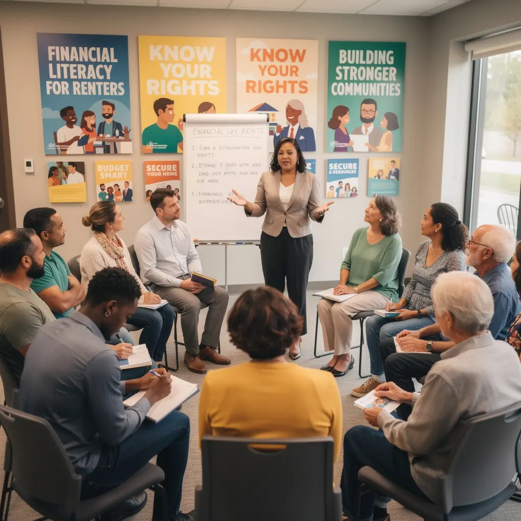 Fotografia zadowolonych klientów podpisujących umowę najmu w biurze.