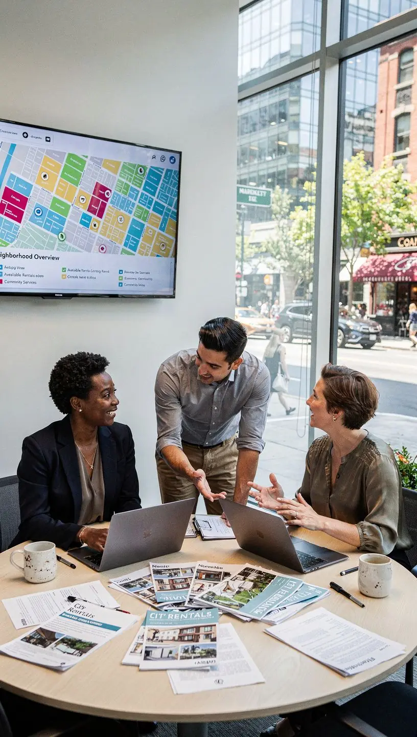 Mapa przedstawiająca lokalizacje wynajmu domów w Stanach Zjednoczonych z zaznaczonymi trasami dojazdu.